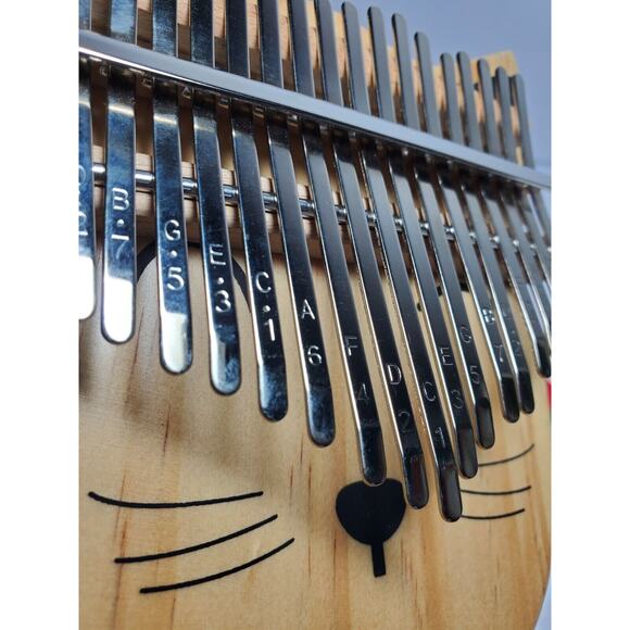 Wood Kalimba 17 Keys Engraved With Notes Cat Shaped Thumb Piano w Case And Book - Picture 3 of 9